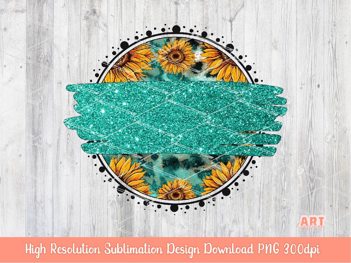 Sunflower Leopard Western PNG, Glitter Turquoise Circle Background Frames Clipart