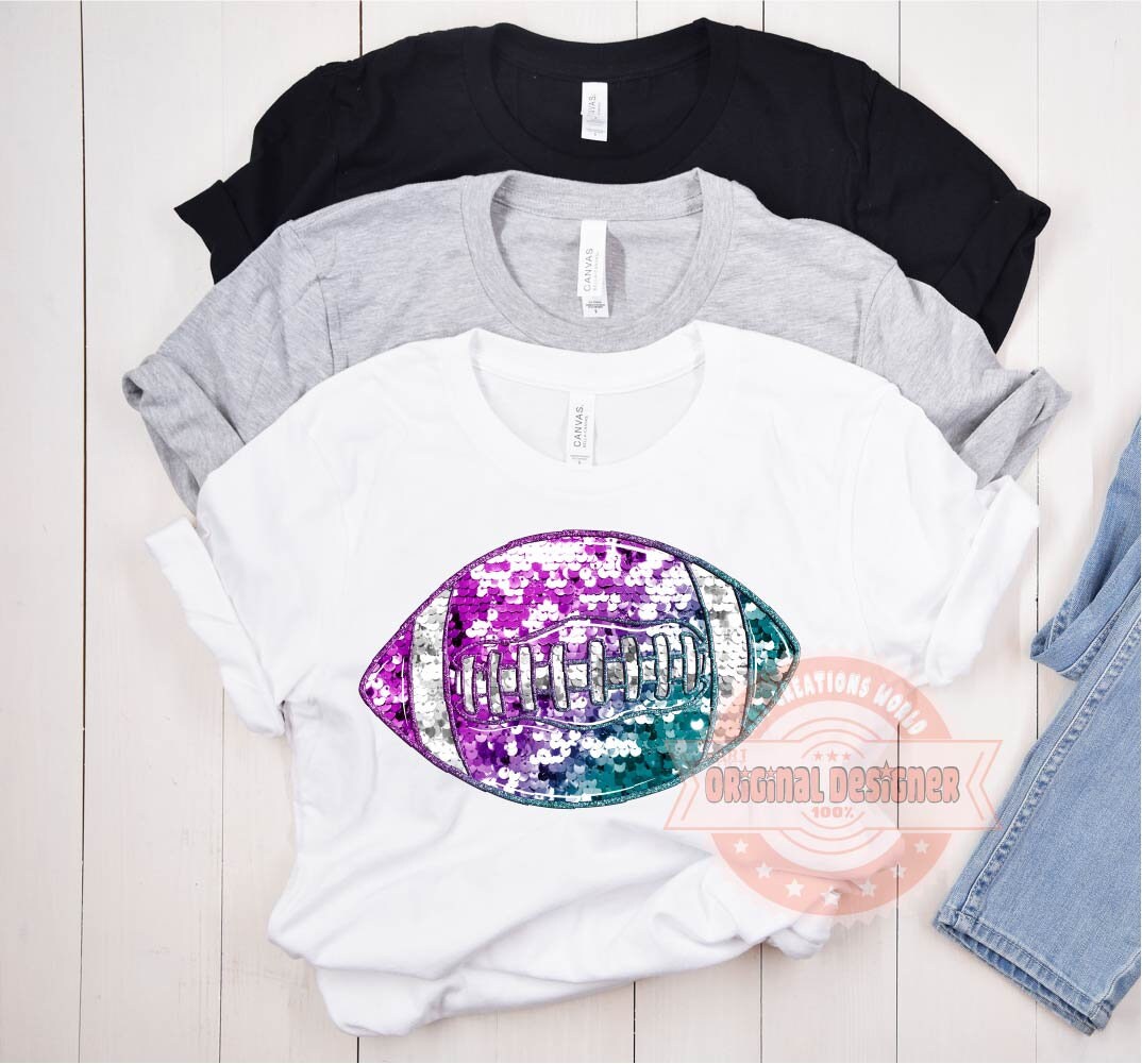 Pink Blue Sequin Football PNG, Sport Holographic Sublimation Shirt Design
