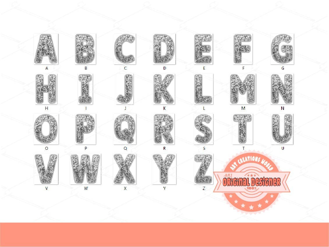 Silver Sequin Letters PNG, Faux Embroidery Alphabet Clipart (Digital Download)