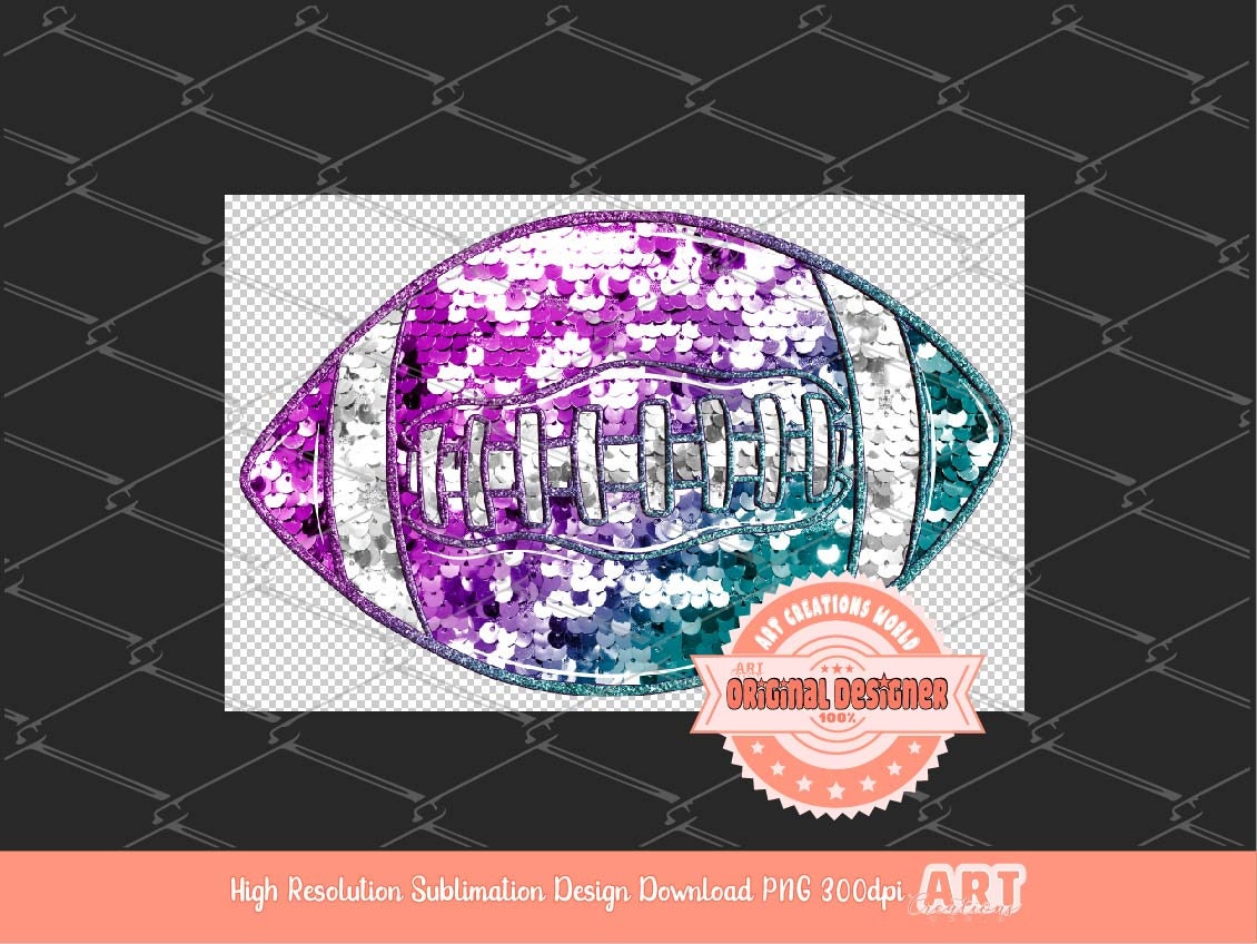 Pink Blue Sequin Football PNG, Sport Holographic Sublimation Shirt Design