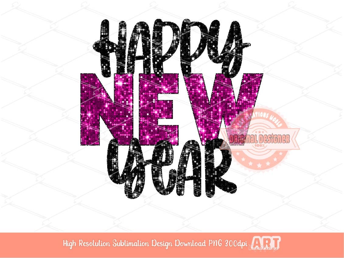 Happy New Year Sequin PNG, Pink Disco Glitter with Fireworks Png Sublimation, New Years Eve Party T Shirt Design Download
