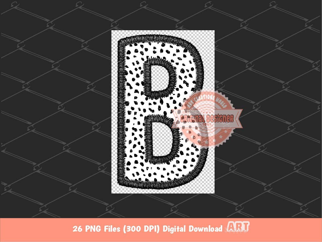 Dalmatian Letters PNG, Animal Print Faux Embroidery Alphabet Clipart