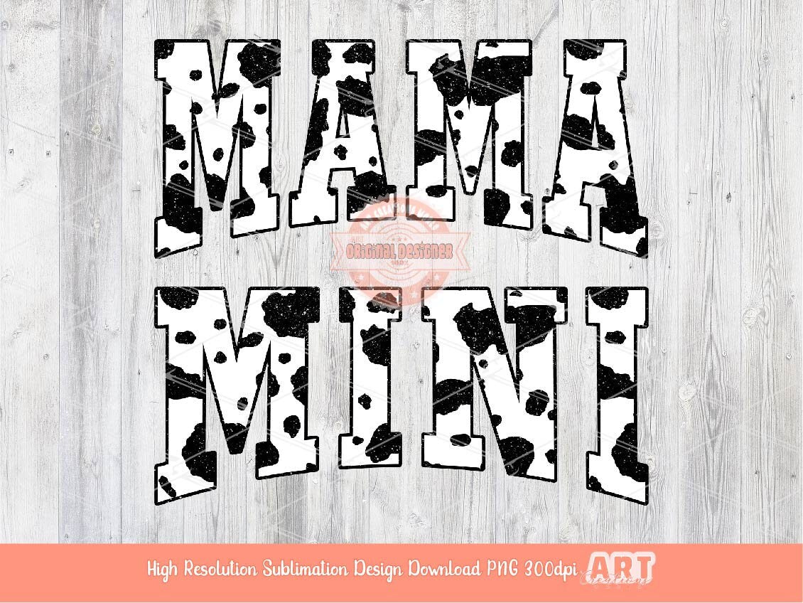 Mama Mini Glitter Cow Print PNG, Matching Western Mom Sublimation Shirt Design (Digital Download)