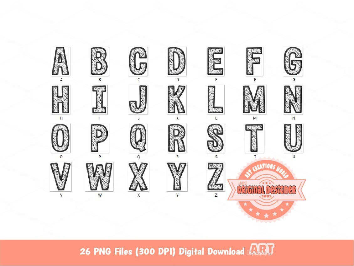 Dalmatian Letters PNG, Animal Print Faux Embroidery Alphabet Clipart