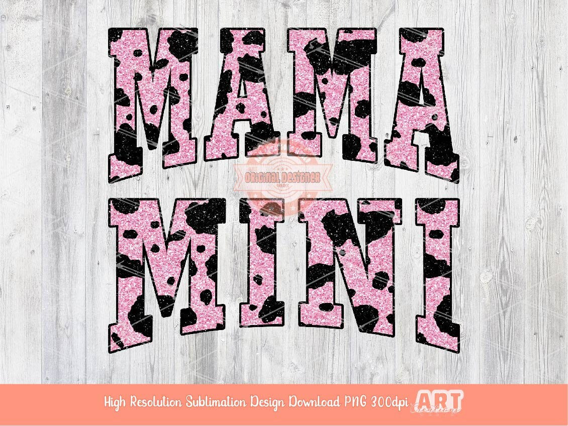 Mama Mini Pink Cow Print PNG, Mommy & Me matching sublimation shirt Design