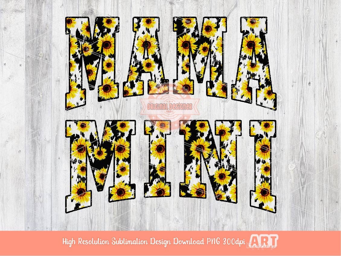 Mama Mini Sunflower Cow Print PNG, Matching Mommy and me Western Shirt Design