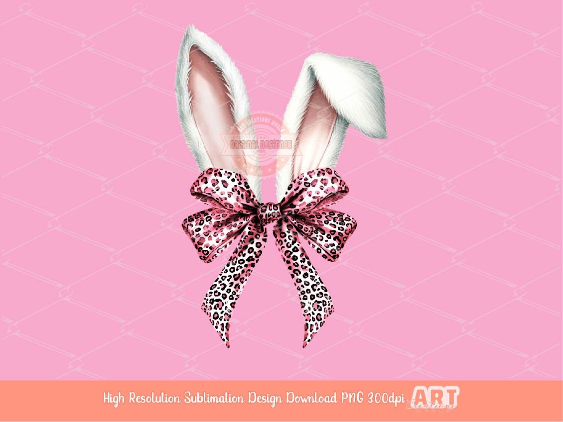 Coquette Bunny Ears PNG, Pink Leopard Bow Easter Shirt Design (Digital Download)