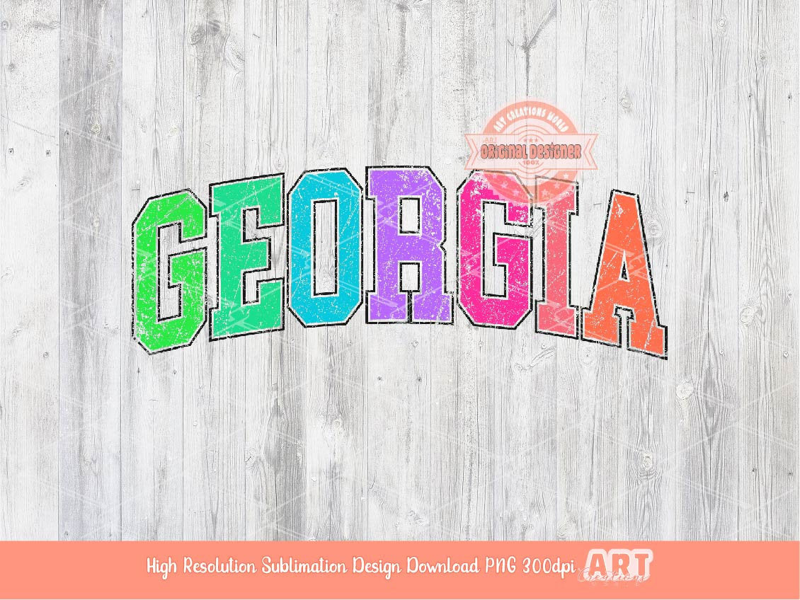 Georgia Neon Grunge PNG, Colorful GA Sublimation T-Shirt Design (Digital Download)