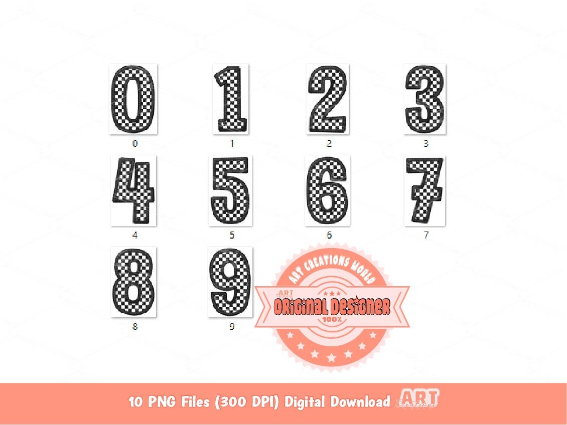Faux Embroidery Checkered Numbers PNG, Glitter Racing Black and white ...