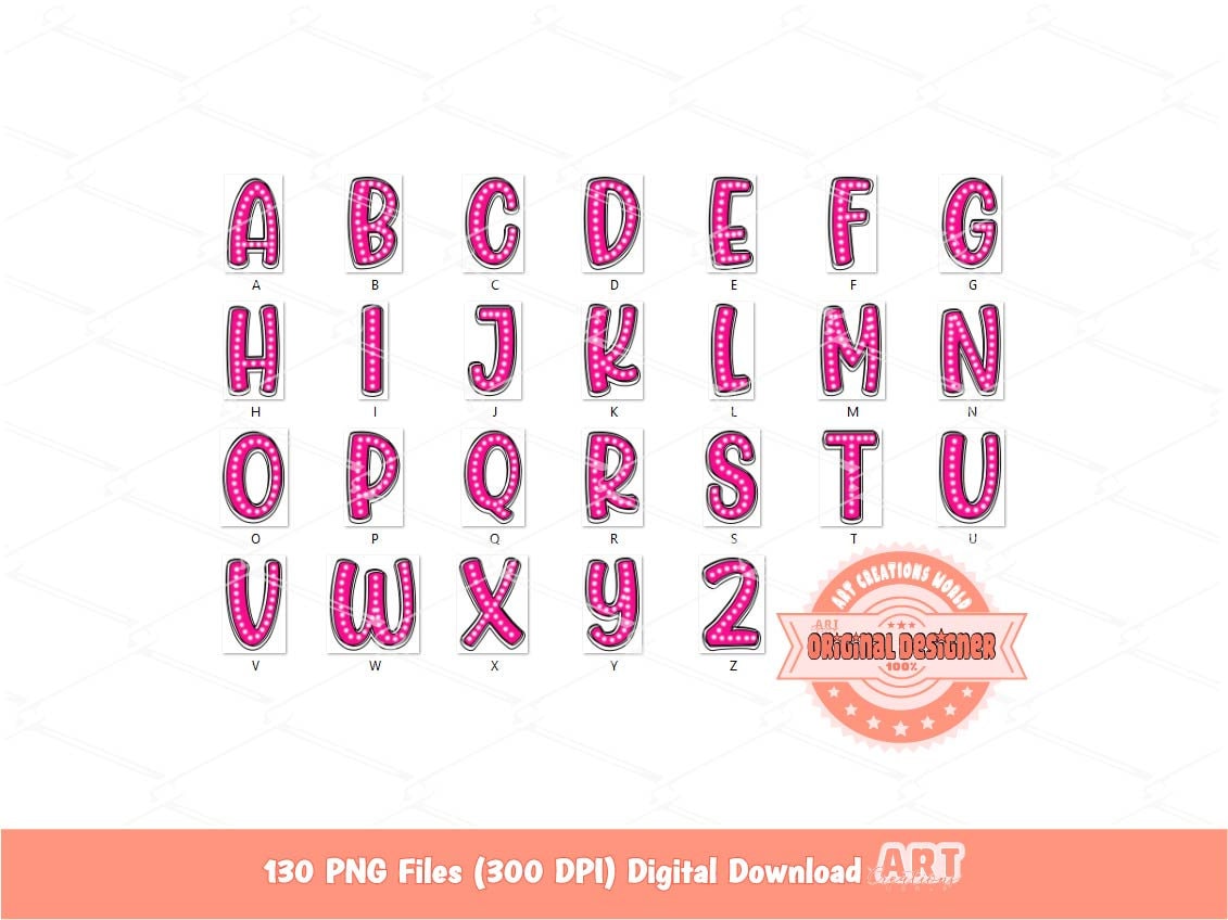 Neon Doodle Letters PNG Bundle, Bright Colorful Hand Drawn Alpha set Clipart
