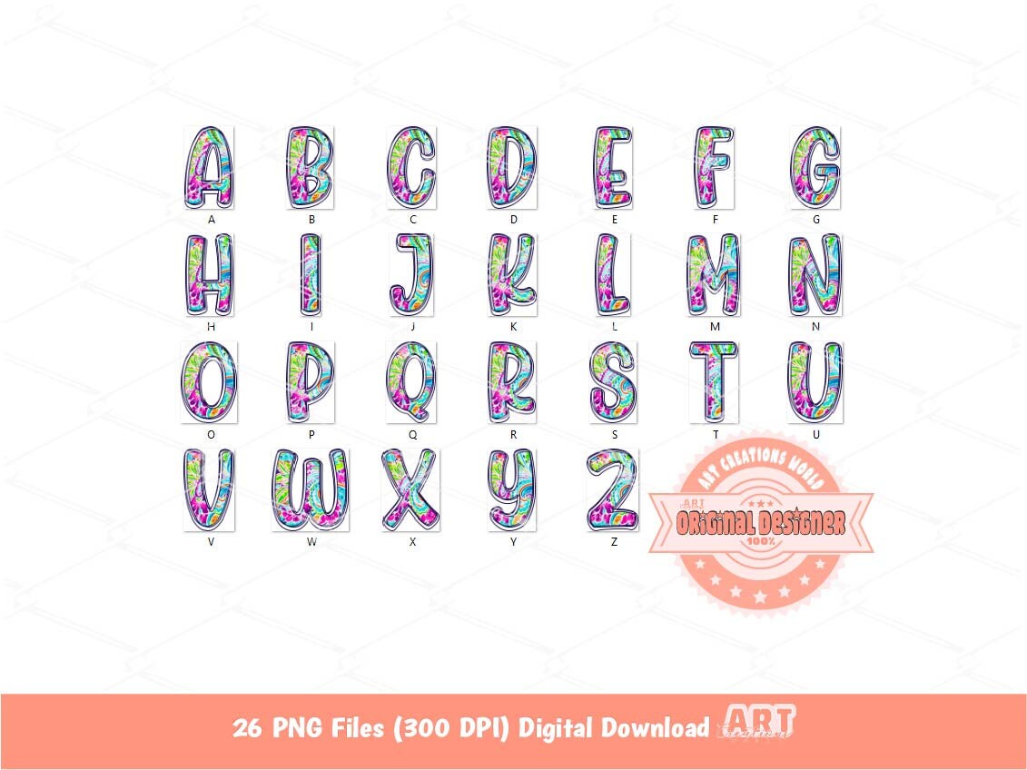 Floral Doodle Letters PNG, Bright Flowers Alpha A-Z Clipart (Digital Download)