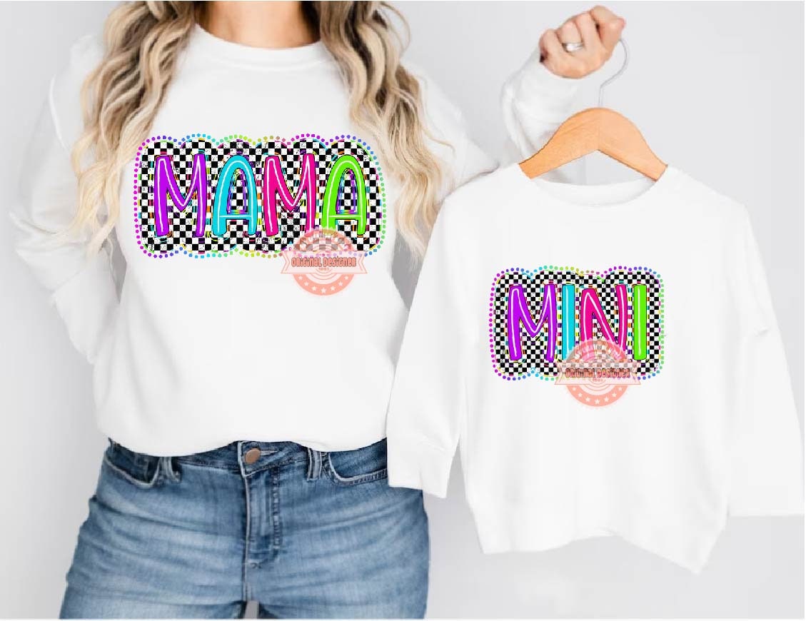 Mama Mini PNG Bundle, Bright Checkered Mom gigi nana Sublimation Shirt Design