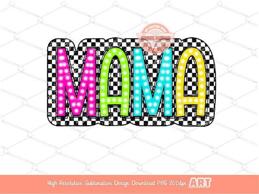 Mama Bright Distressed Checkered PNG, Trendy Colorful doodle letters Mom life, mother's days Sublimation Shirt Design Digital Download