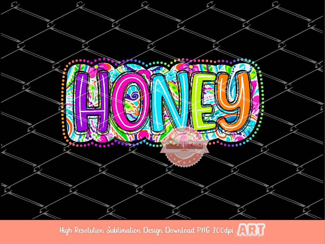 Honey Floral PNG, Neon Doodle Sublimation Shirt Design (Digital Download)