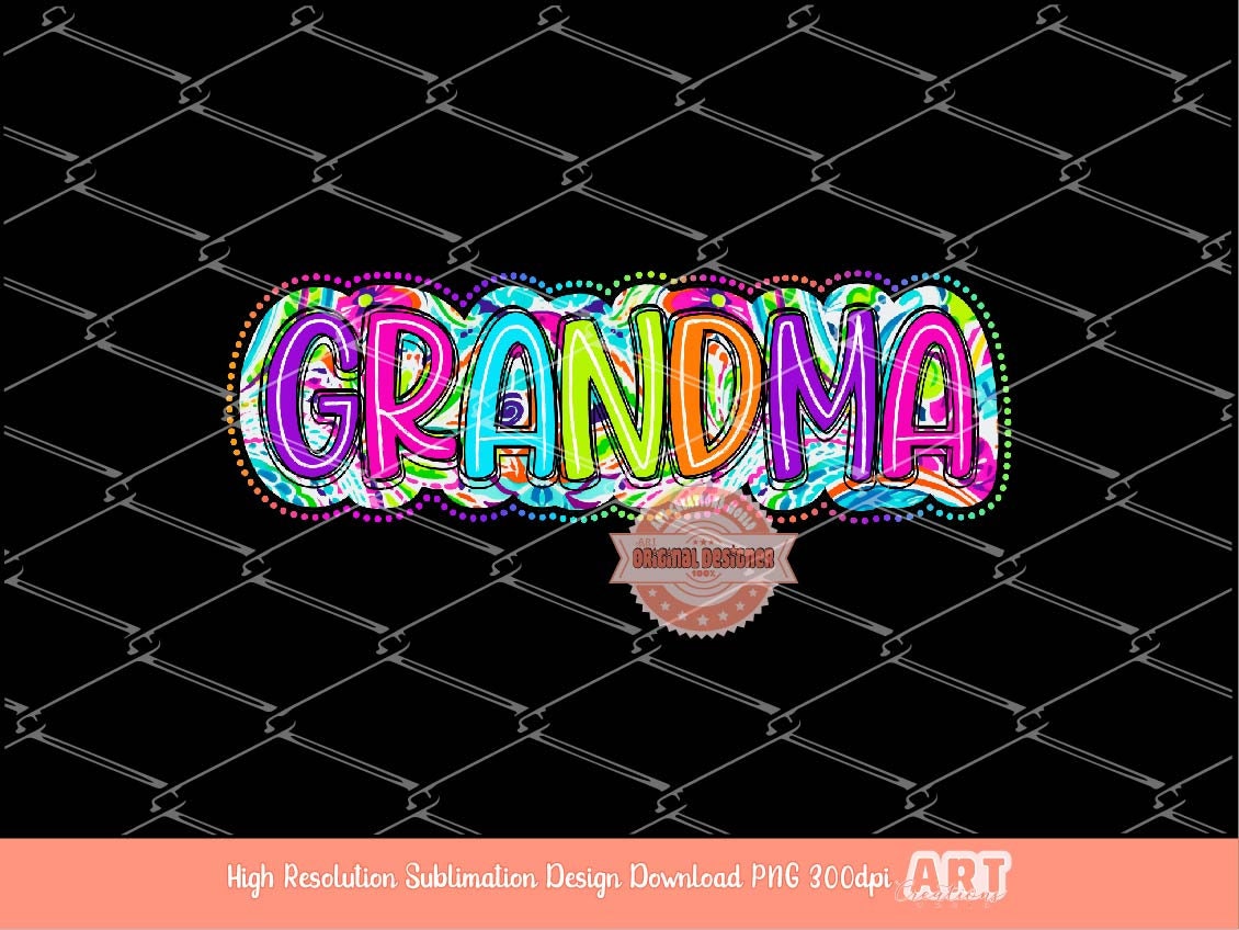 Grandma Floral PNG, Neon Bright Grandma Sublimation Shirt Design (Digital Download)