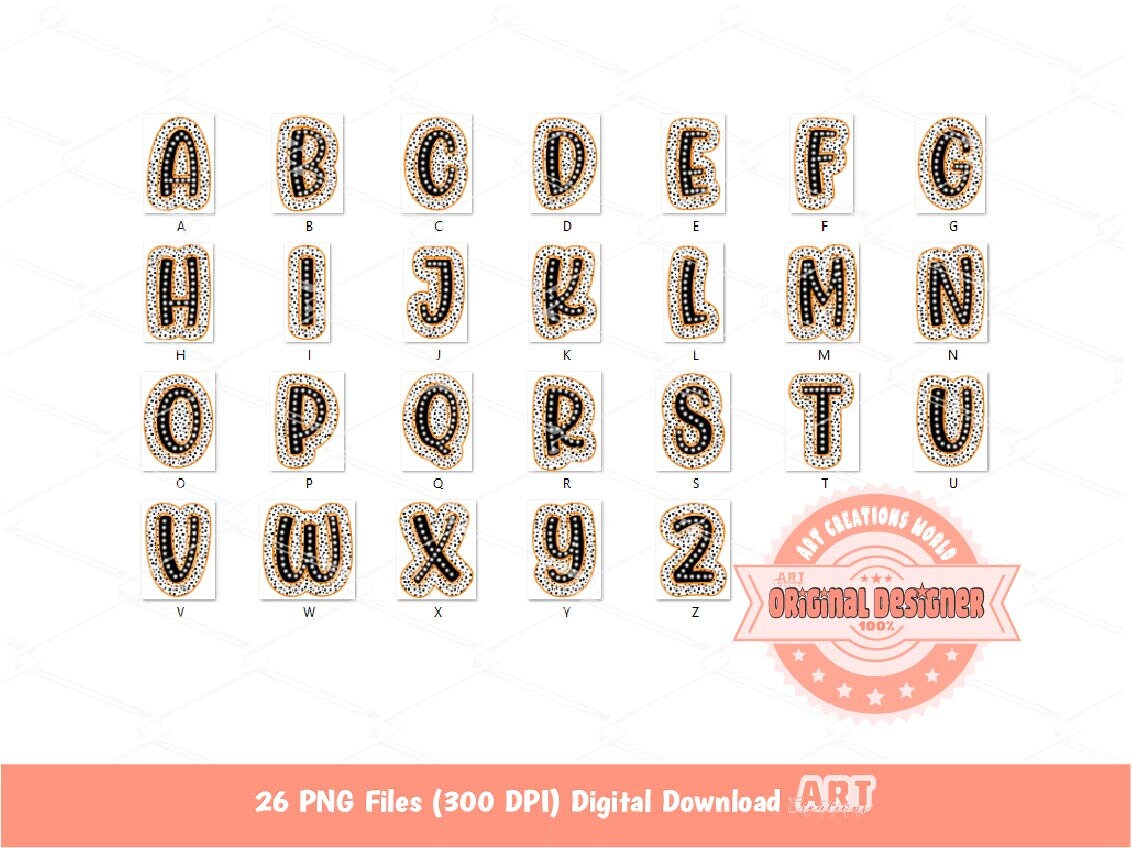 Dalmatian Doodle Alpha PNG, Black Orange Letters Clipart