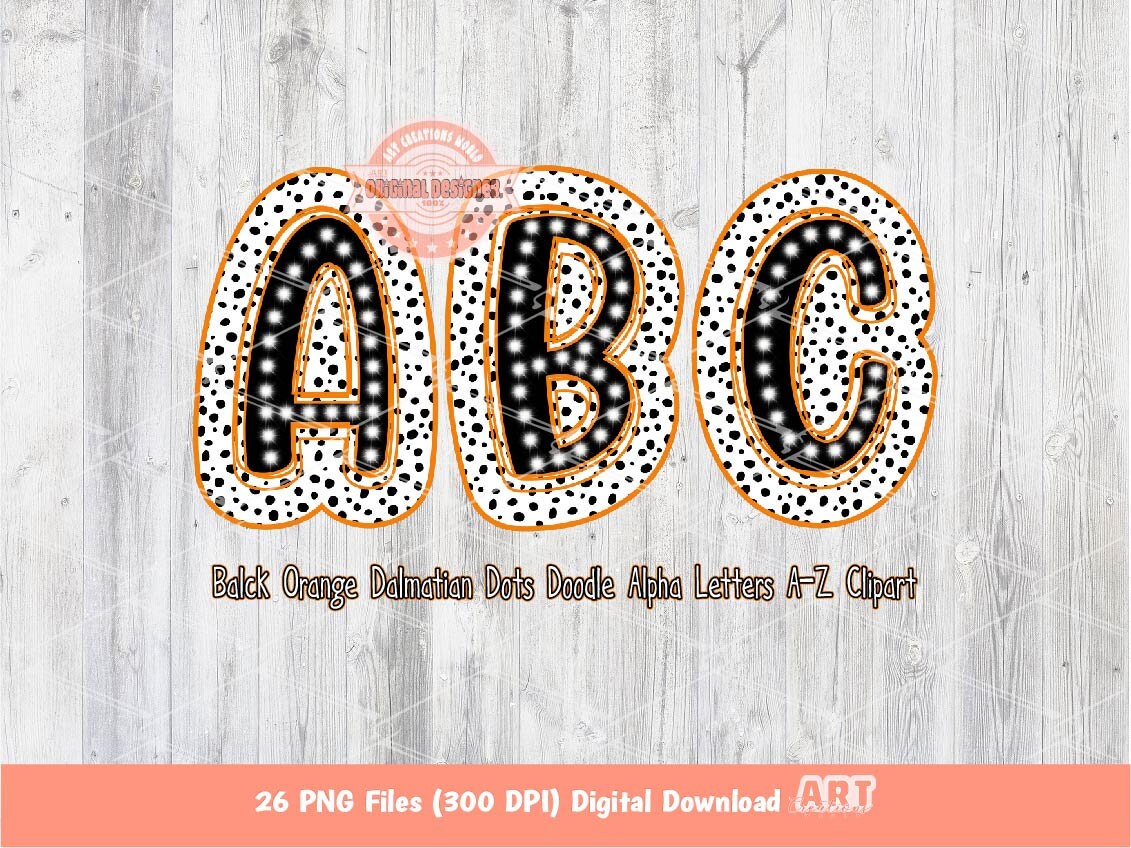 Dalmatian Doodle Alpha PNG, Black Orange Letters Clipart