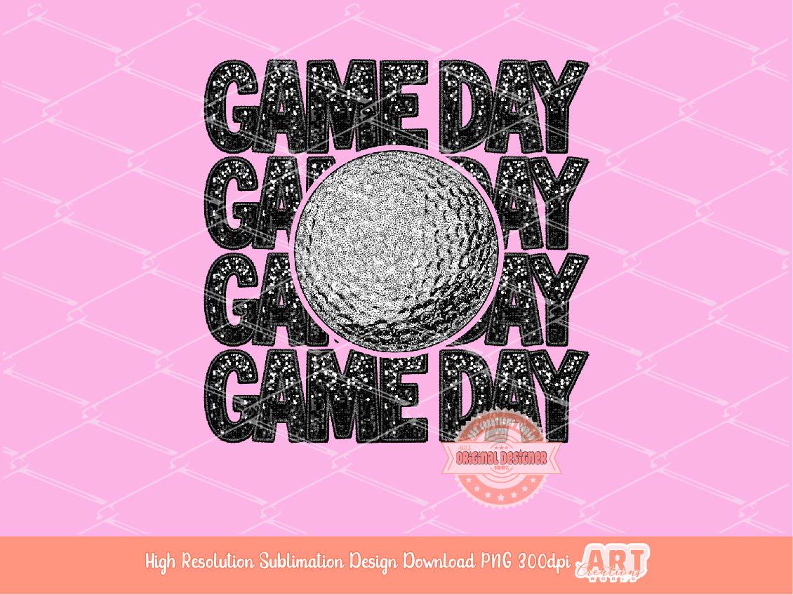 Game Day Golf PNG, Stacked Golf Ball Sublimation Design, Sequin Glitter Sports Mom Shirt