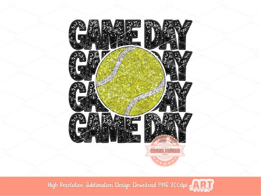 Game Day Tennis PNG, Faux Embroidery Glitter Sequin Tennis ball Png Sublimation Shirt Design Digital Download