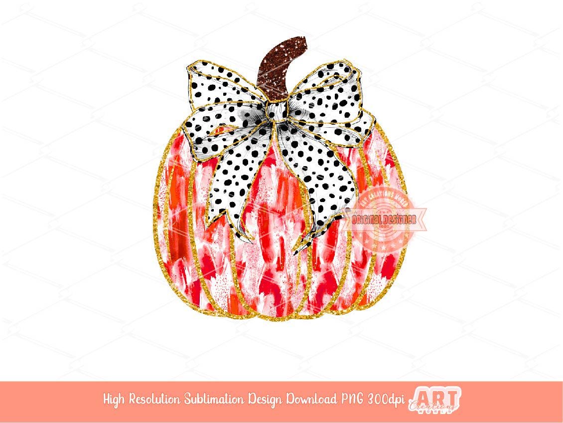 Coquette Pumpkin PNG, Dalmatian Bow Fall Sublimation Shirt Design (Digital Download)