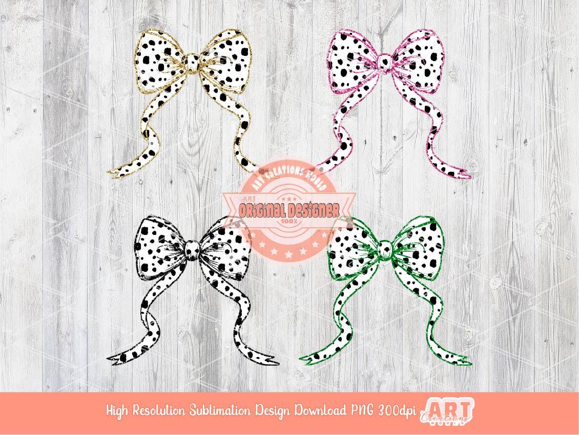 Dalmatian Bow PNG Bundle, Gold pink green glitter Coquette Bows Clipart