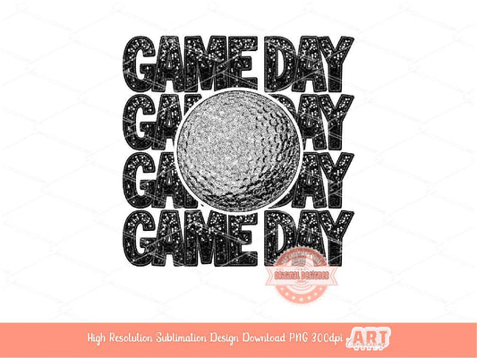 Game Day Golf PNG, Faux Embroidery Glitter Sequin Golf ball Png Sublimation Shirt Design Digital Download
