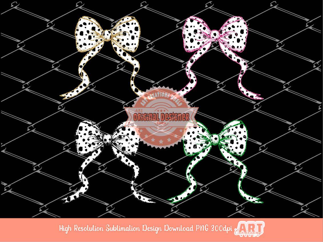 Dalmatian Bow PNG Bundle, Gold pink green glitter Coquette Bows Clipart