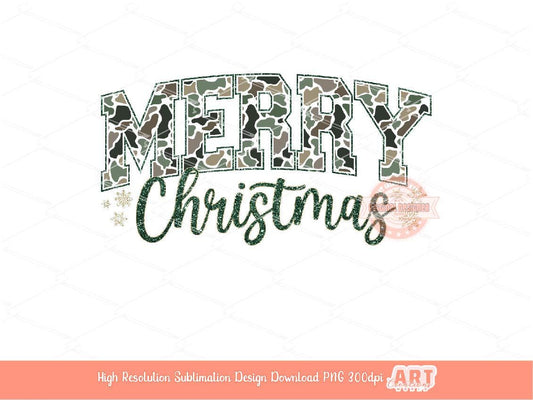 Merry Christmas Camo PNG Varsity Glitter Military Hunting wife mama Christmas shirt design trendy PNG for Sublimation & DTF Digital download