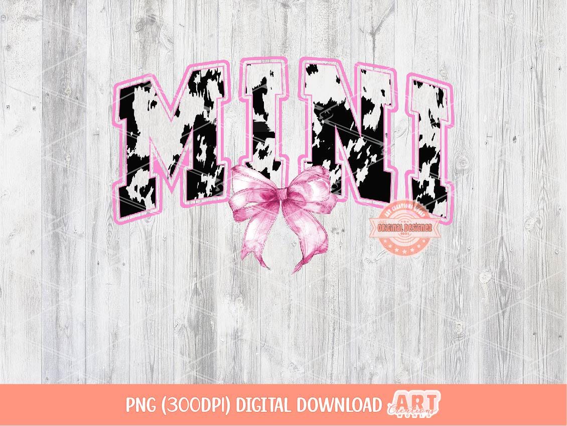 Mini Pink Cow Print PNG, Coquette Bow Western Girl Sublimation Shirt Design (Digital Download)