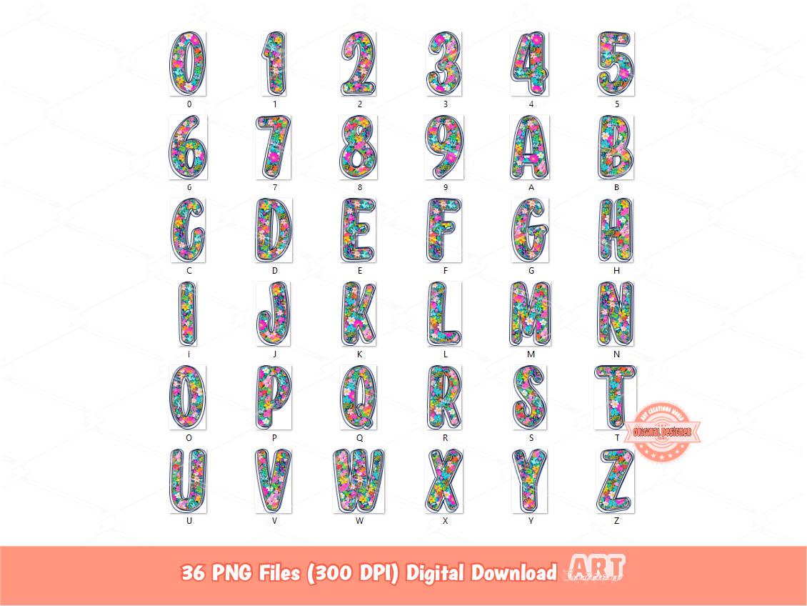 Floral Alphabet PNG, Hand Drawn Flower Letters & Numbers Clipart (Digital Download)