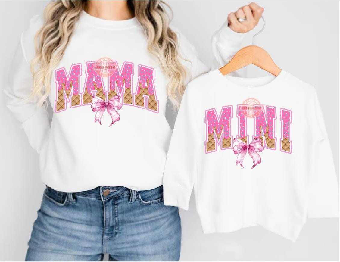Mini Drip ice Cream PNG, Pink Coquette Bow, Waffle Cone Mini Sublimation Shirt Design