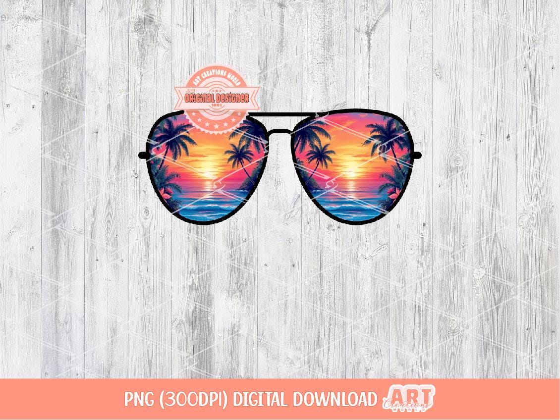 Tropical Sunset Sunglasses PNG Bundle, Summer Vacation Sublimation, Neon Beach Palm Tree Glasses Clipart