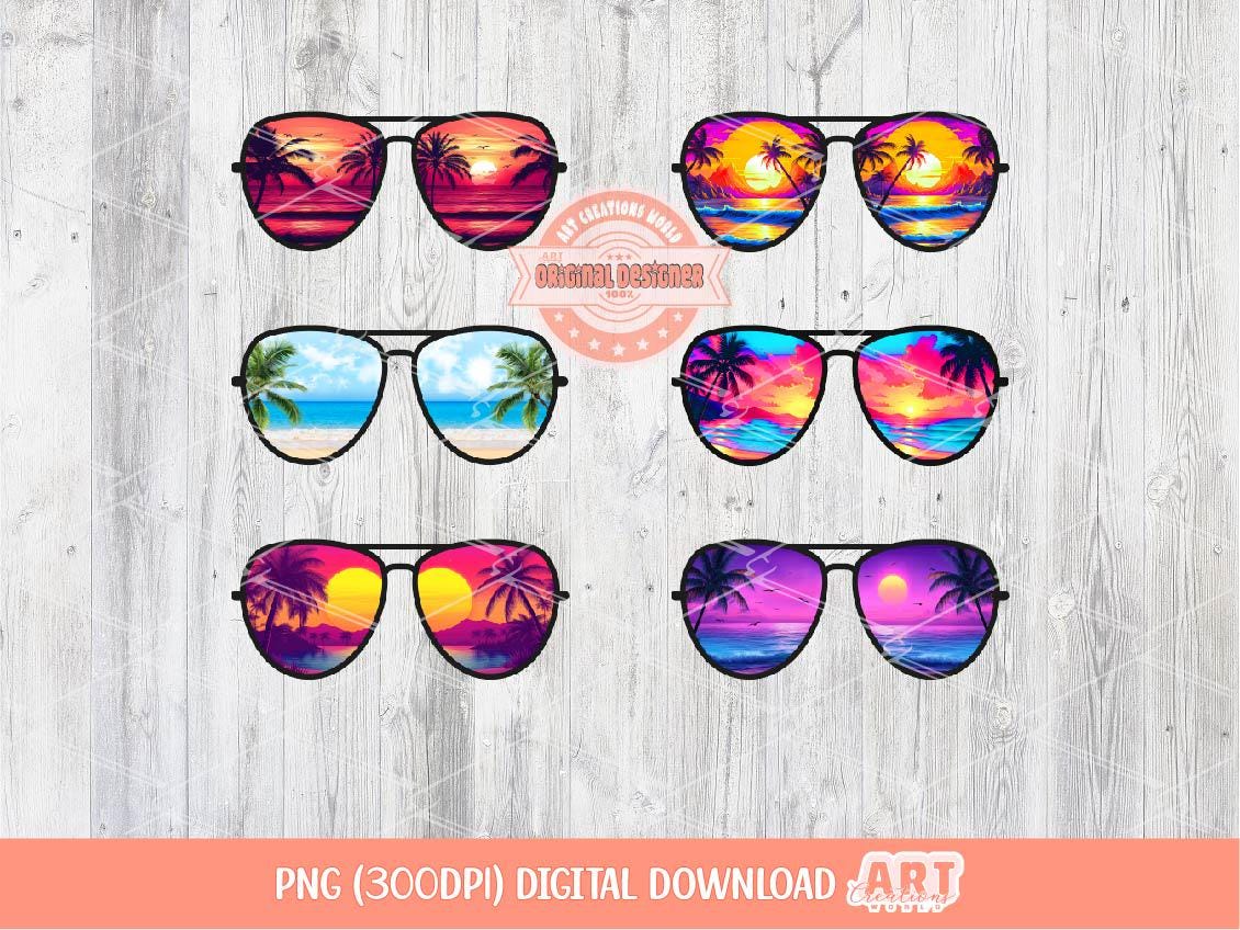 Beach Sunglasses PNG Bundle, Summer Glasses Vacation Clipart
