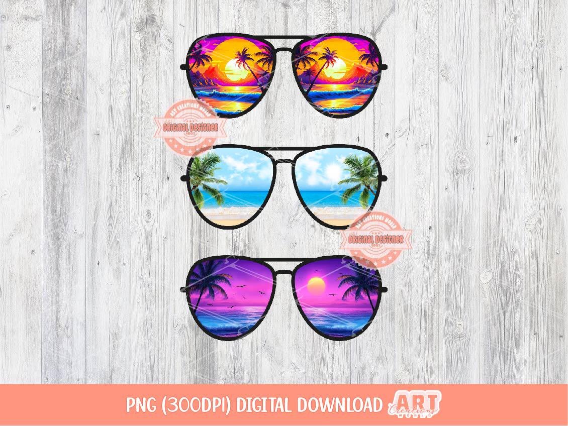 Beach Sunglasses PNG Bundle, Summer Glasses Vacation Clipart
