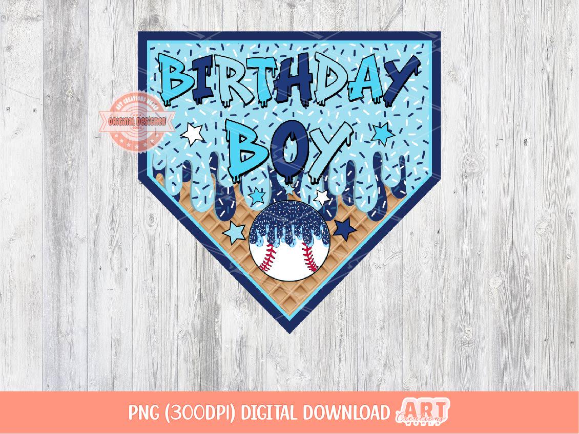 Birthday Boy Baseball PNG, Blue Drip Home Plate Boys Sublimation Shirt Design