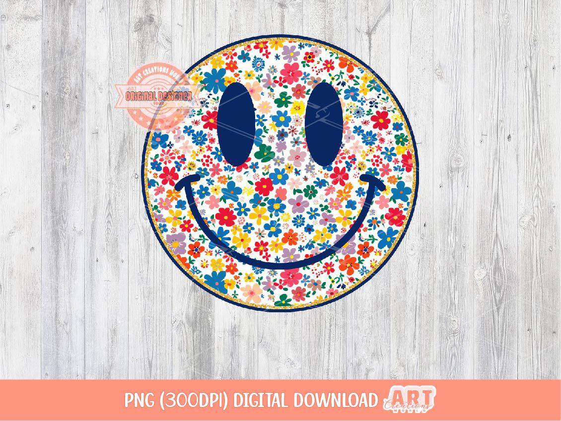 Floral Smiley Face PNG, Preppy smile Sublimation shirt Design