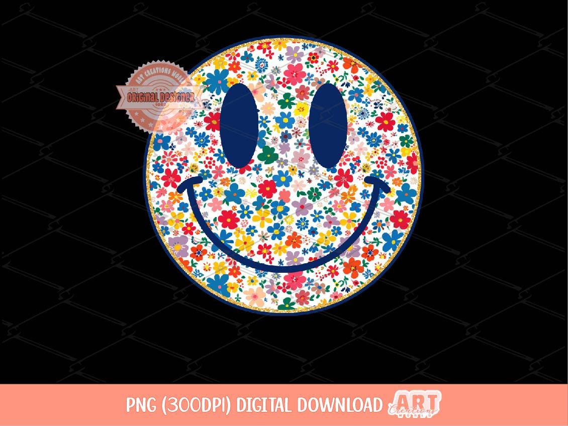 Floral Smiley Face PNG, Preppy smile Sublimation shirt Design