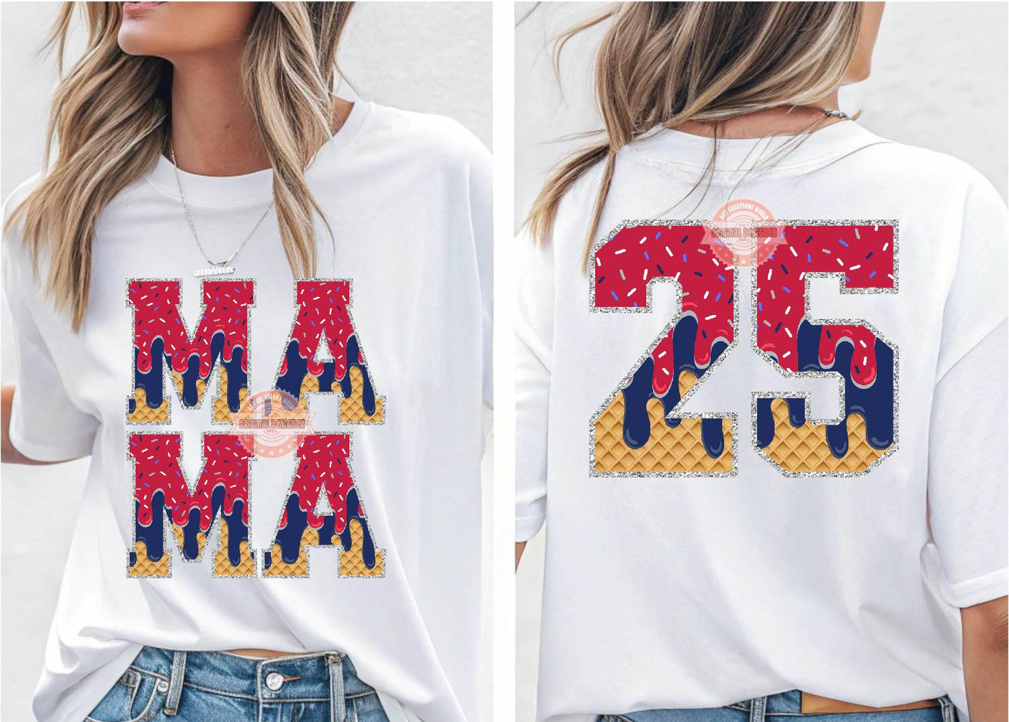 Red Navy Drip Varsity Alphabet PNG, Patriotic Drippy Ice Cream Letters & Numbers Clipart