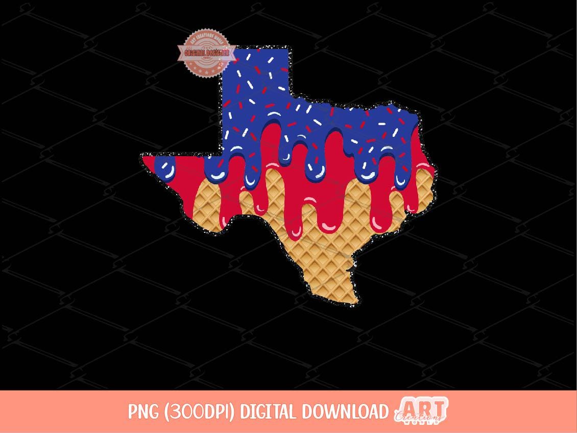 Texas Ice Cream Drip PNG, Drippy Red and Navy Sublimation shirt Design (Digital Download)