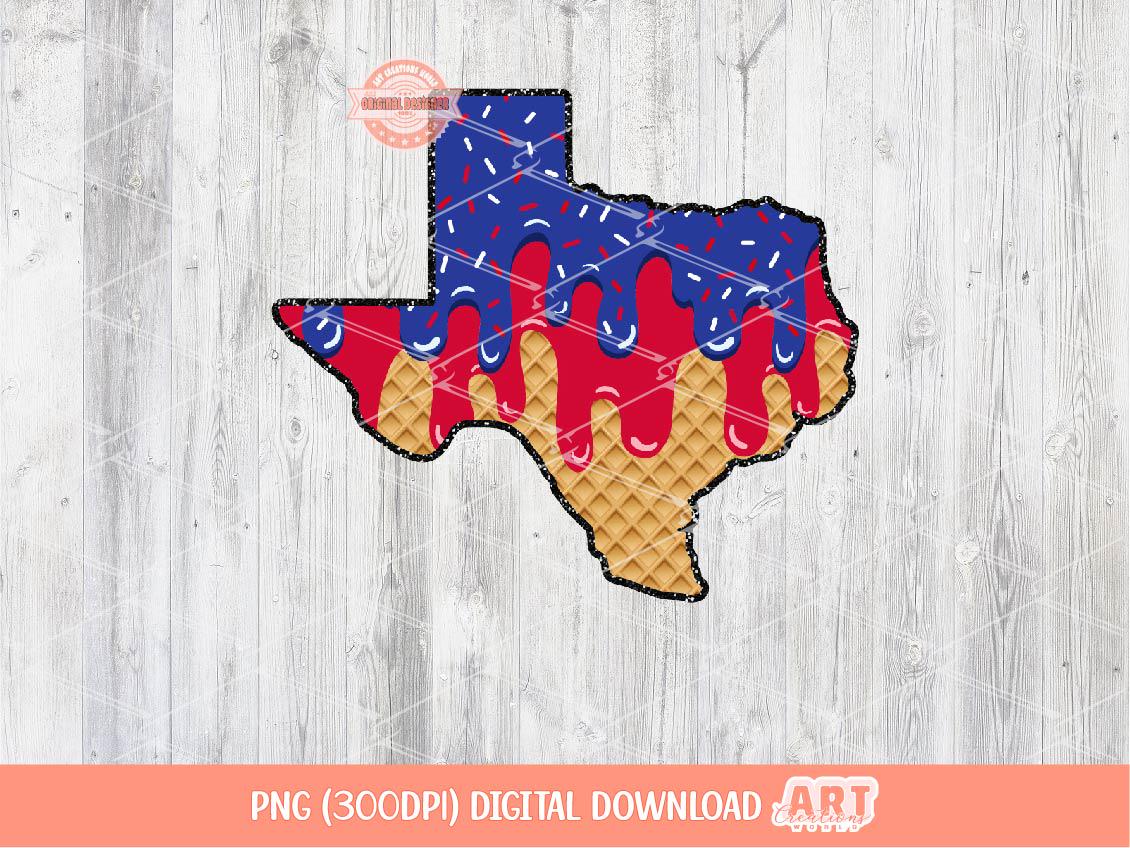 Texas Ice Cream Drip PNG, Drippy Red and Navy Sublimation shirt Design (Digital Download)