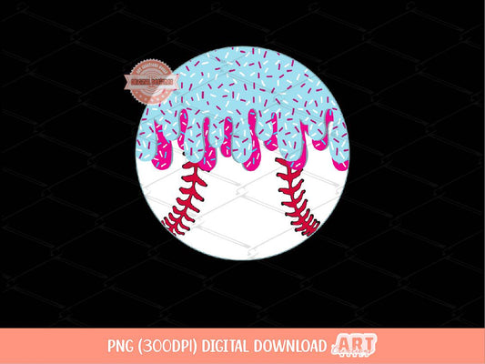 Sprinkle Drip Baseball Ball PNG, Custom Sweet Pink & Blue Drippy Ice Cream Sport ball Clipart Sublimation dtf Shirt Design Digital Download