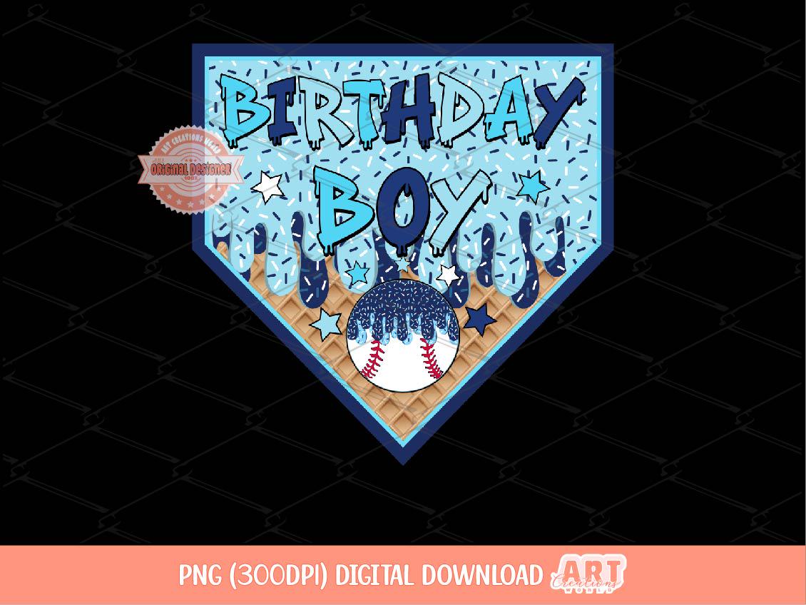 Birthday Boy Baseball PNG, Blue Drip Home Plate Boys Sublimation Shirt Design
