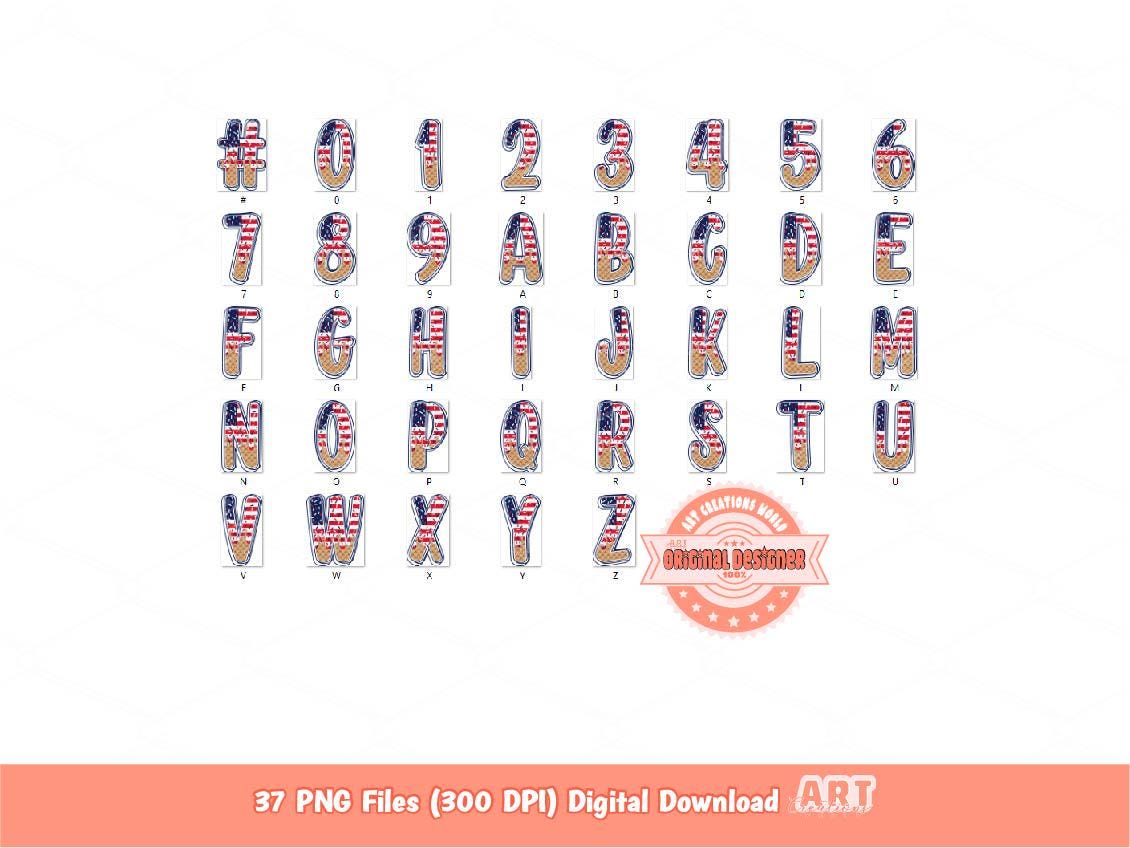 4th of July Drip Alphabet PNG, Red White Blue Patriotic Doodle Letters & Numbers Clipart