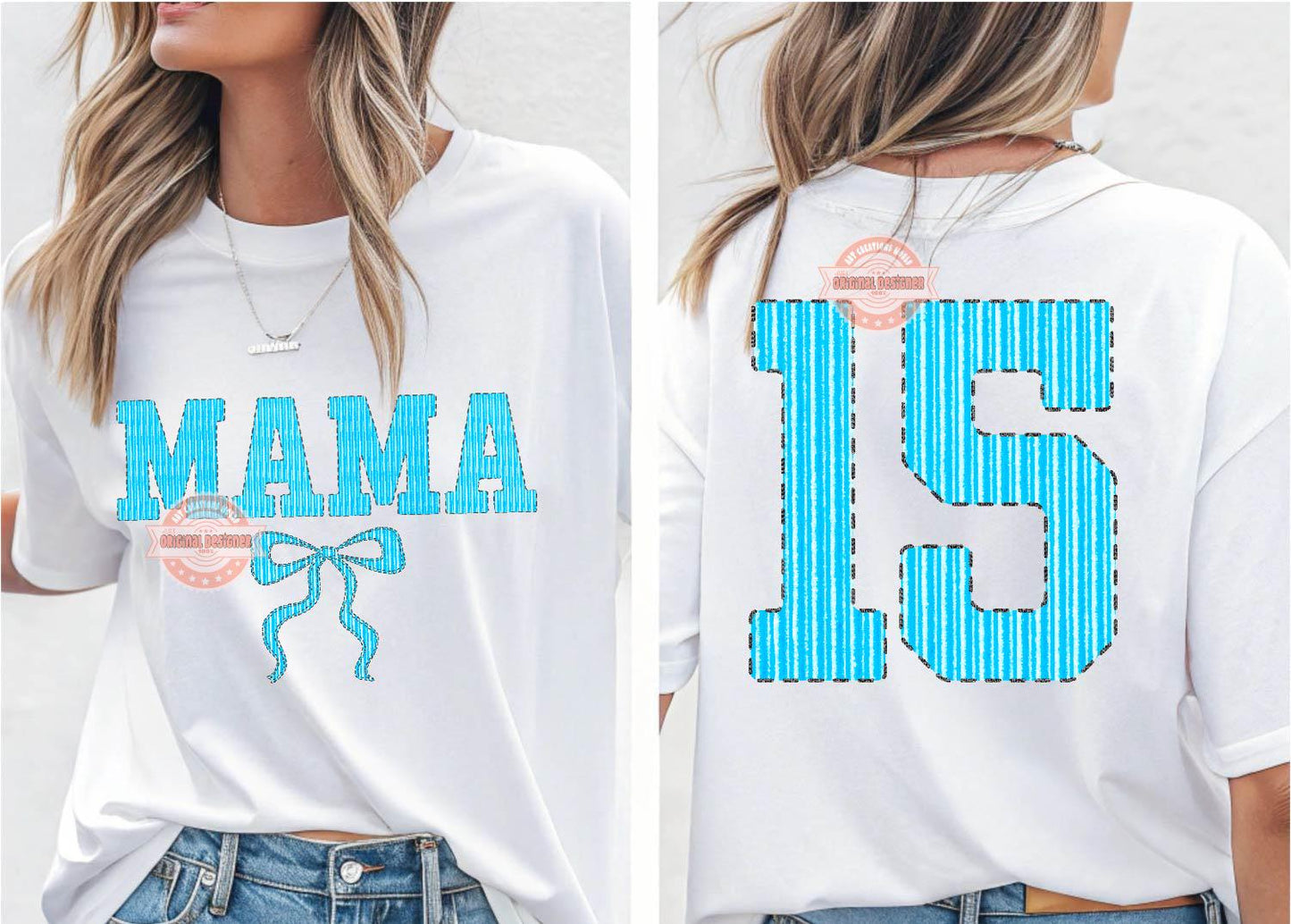 Seersucker Varsity Alphabet PNG, Preppy Striped Blue Letters & Numbers Clipart (Digital Download)