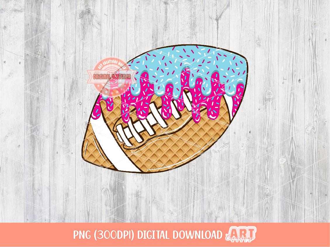 Drip Football PNG, Drippy Pink Blue Ice Cream Waffle Cone Football Game Day Clipart