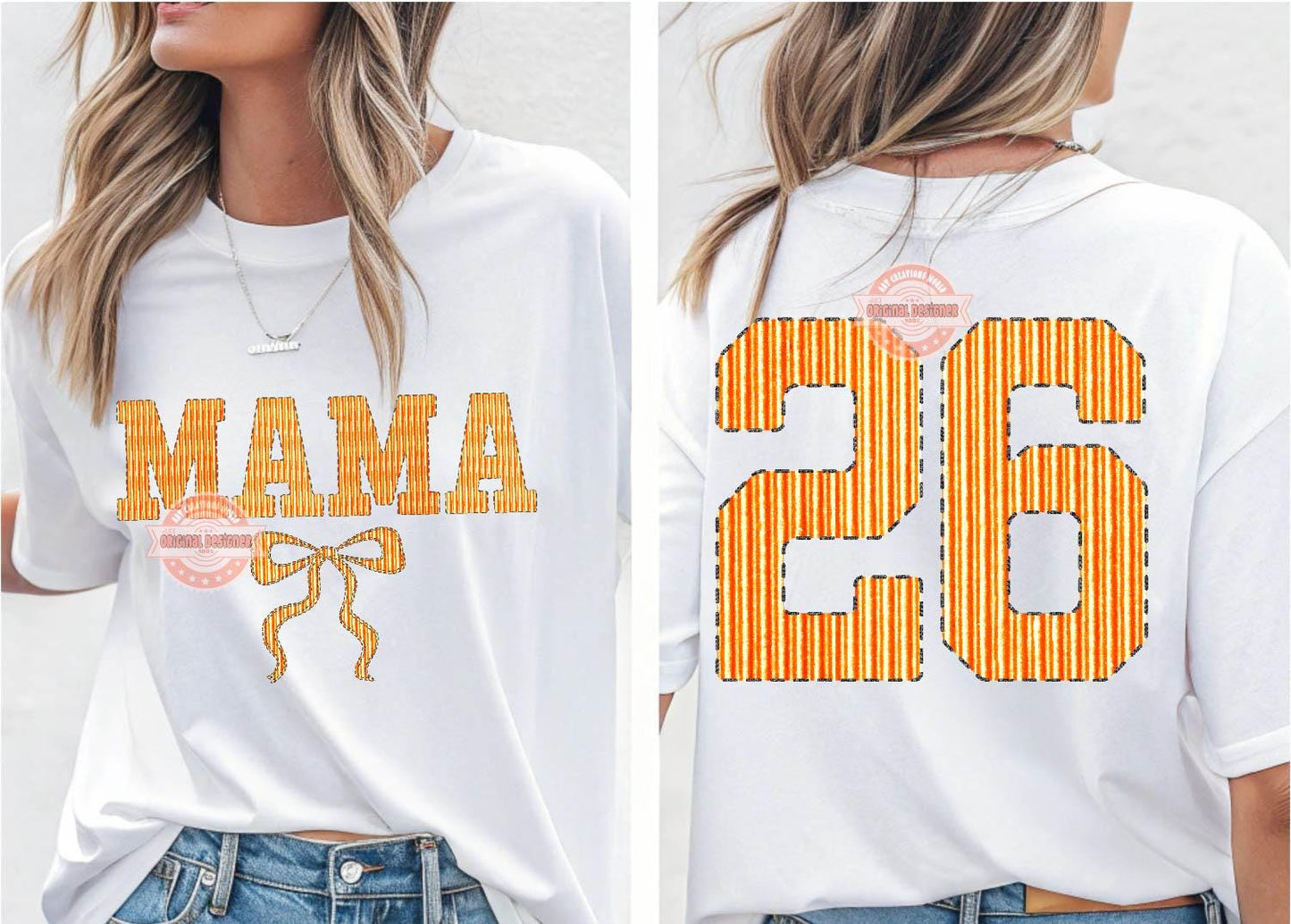 Seersucker Varsity Alphabet PNG, Orange Striped Letters & Numbers Clipart
