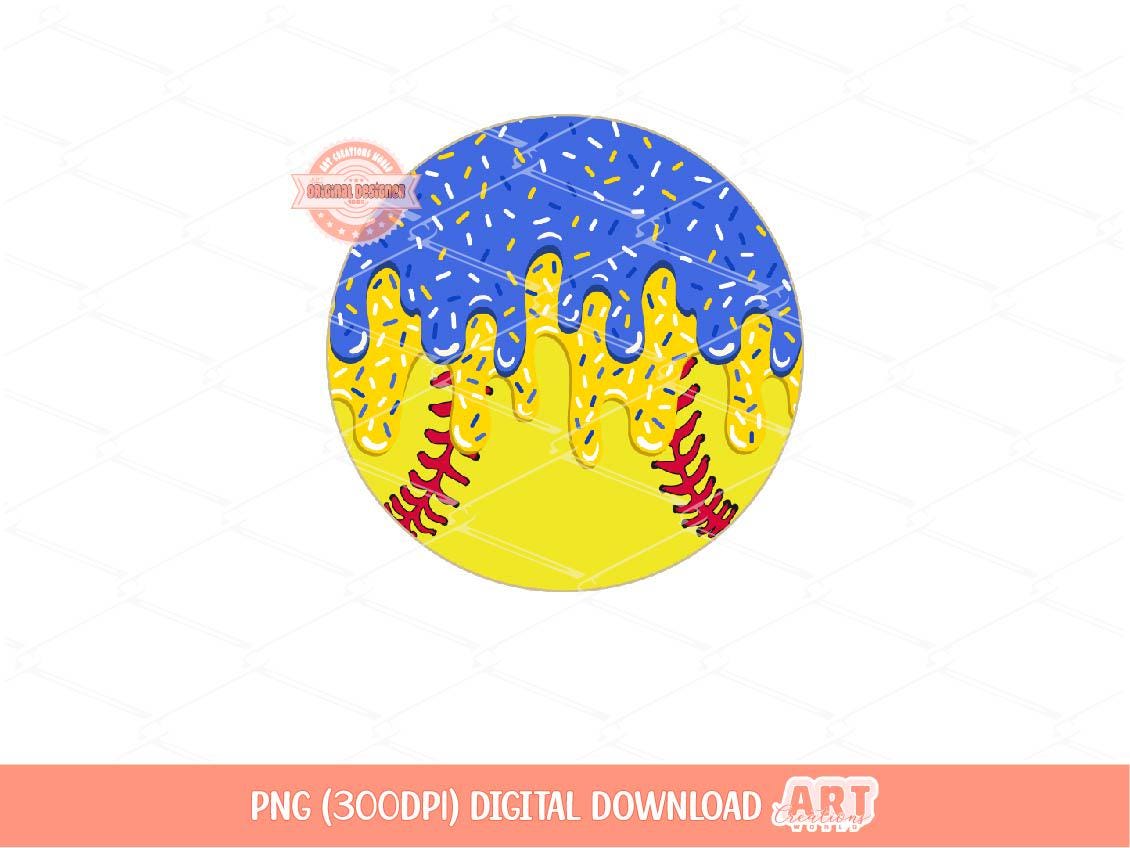 Blue Gold Sprinkle Drip Softball Ball PNG, Custom Drippy Ice Cream Sports Balls Png for Sublimation & dtf Shirt Design Digital Download