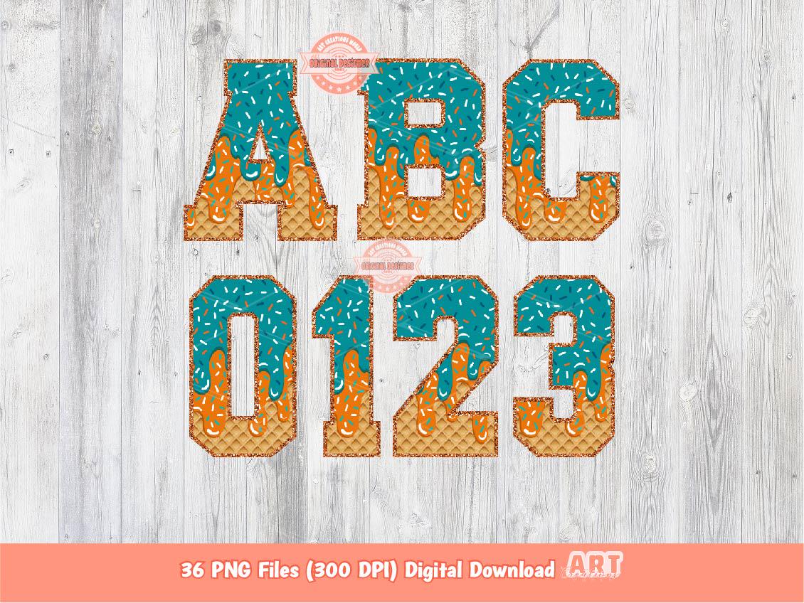 Orange Teal Drip Alphabet PNG, Drippy Ice Cream Sports Letters & Numbers Clipart