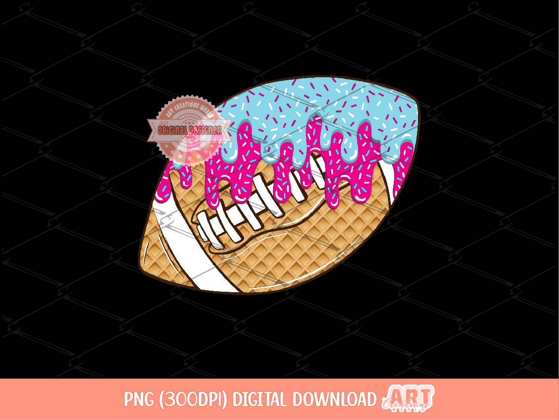 Drip Football PNG, Drippy Pink Blue Ice Cream Waffle Cone Football Game Day Clipart