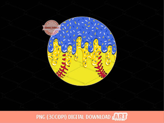 Blue Gold Sprinkle Drip Softball Ball PNG, Custom Drippy Ice Cream Sports Balls Png for Sublimation & dtf Shirt Design Digital Download